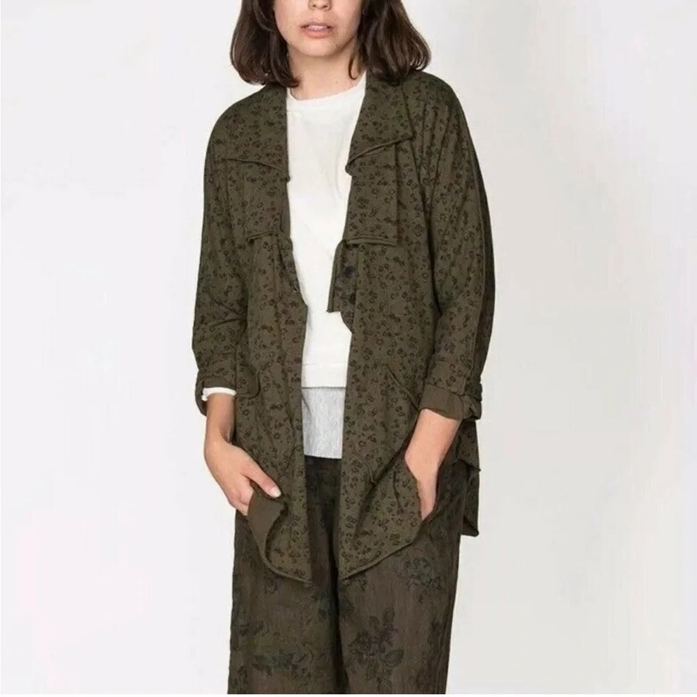 Cynthia Ashby Floral Lagenlook Jacket‎ XL Green Tan Brown